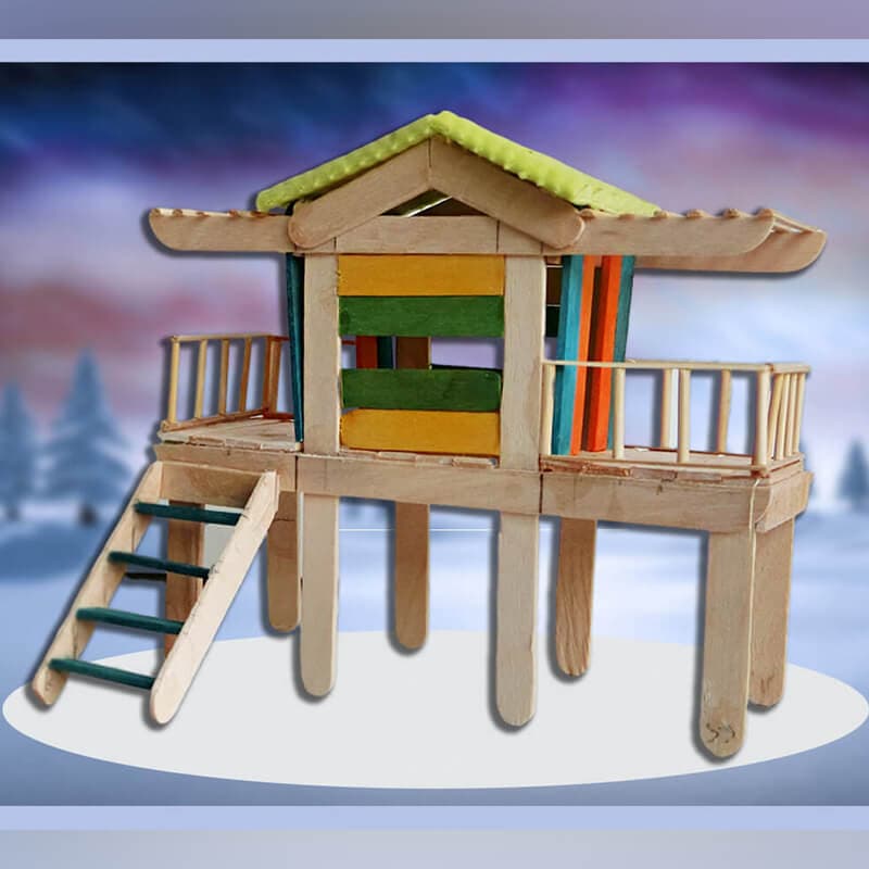popsicle stick house with stand 11