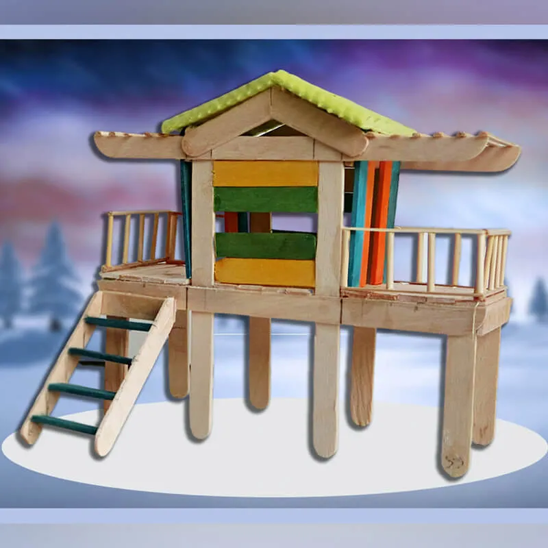 popsicle stick house with stand 11